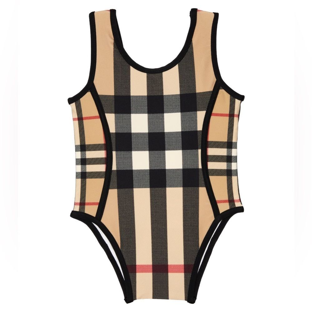 BURBERRY Kids Mini Nigella One Piece Swimsuit, Beige Check, NWT, Size 12M